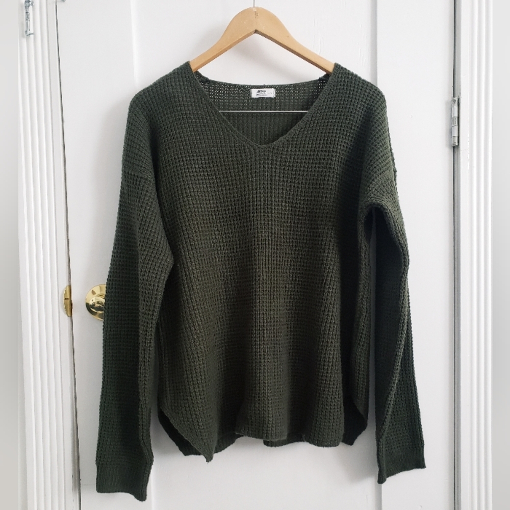 Ardene Forest Green Waffle Knit Sweater In XL Cozy Winter Vibes Comfort Included